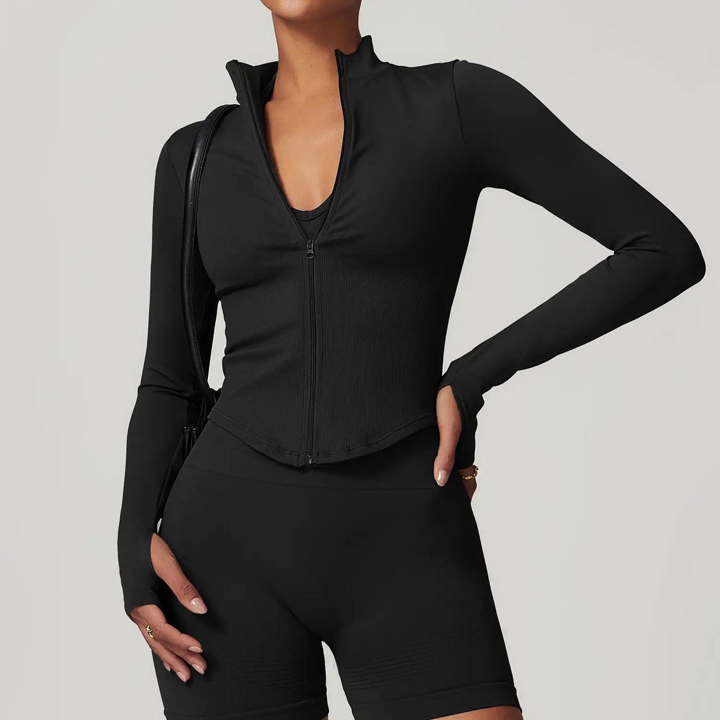 Slim waist long sleeves zipper jogger style yoga/work out jacket