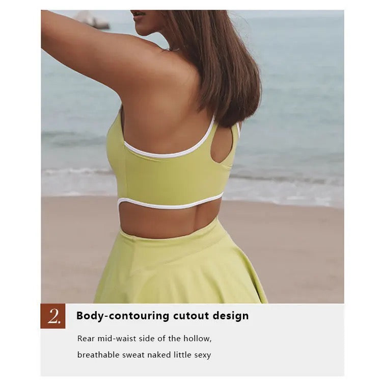 Sleeveless skinny jumpsuit style open waist Anti-flash build in layer casual tennis dress