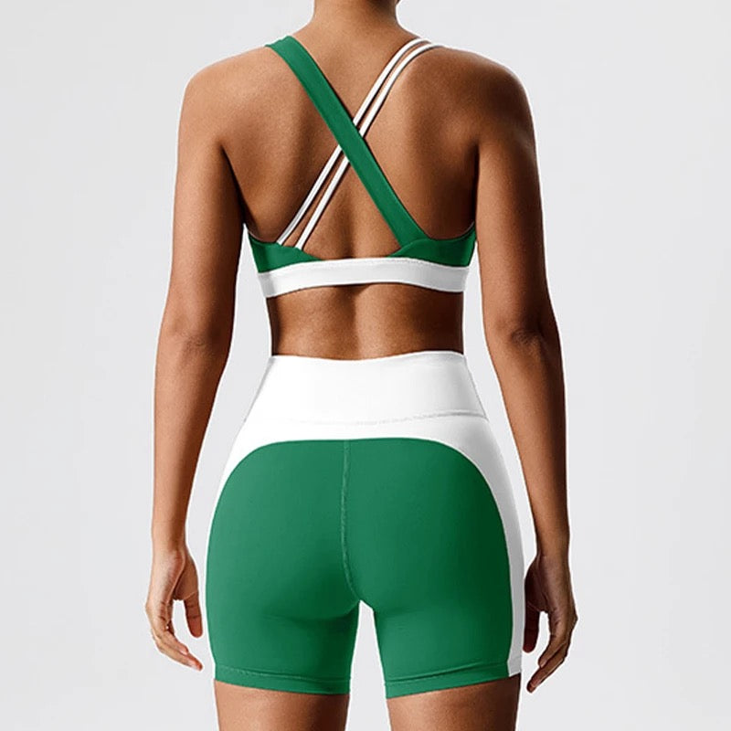 Color blocking Eco recycled “V” neck cross back training set