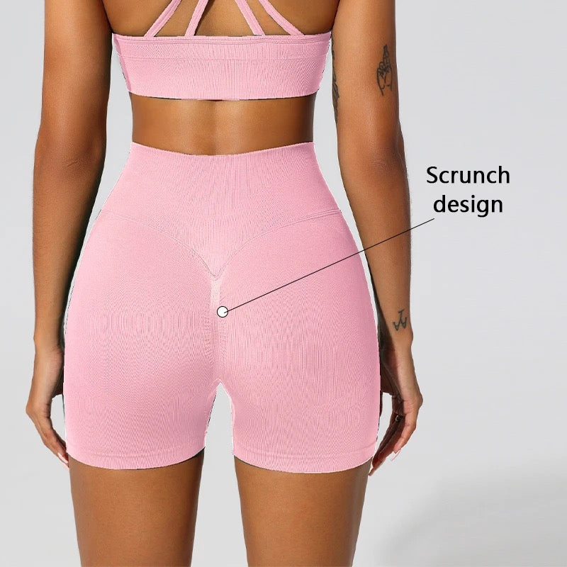 Light weight breathable seamless design with scrunch back side biker style work out short