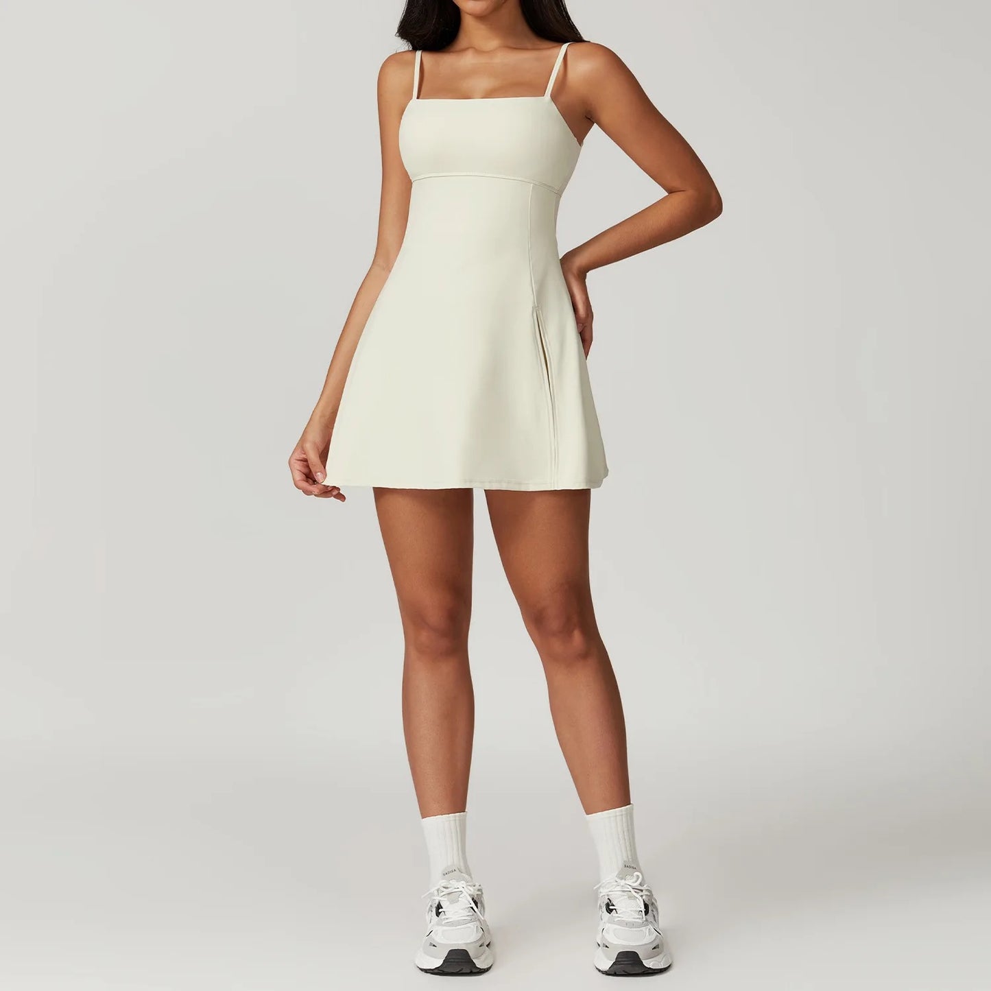 Stylish adjustable straps with build in layer tennis dress