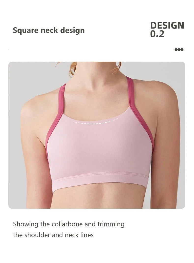 Backless cropped top sport bra and build in pocket legging color blocking set