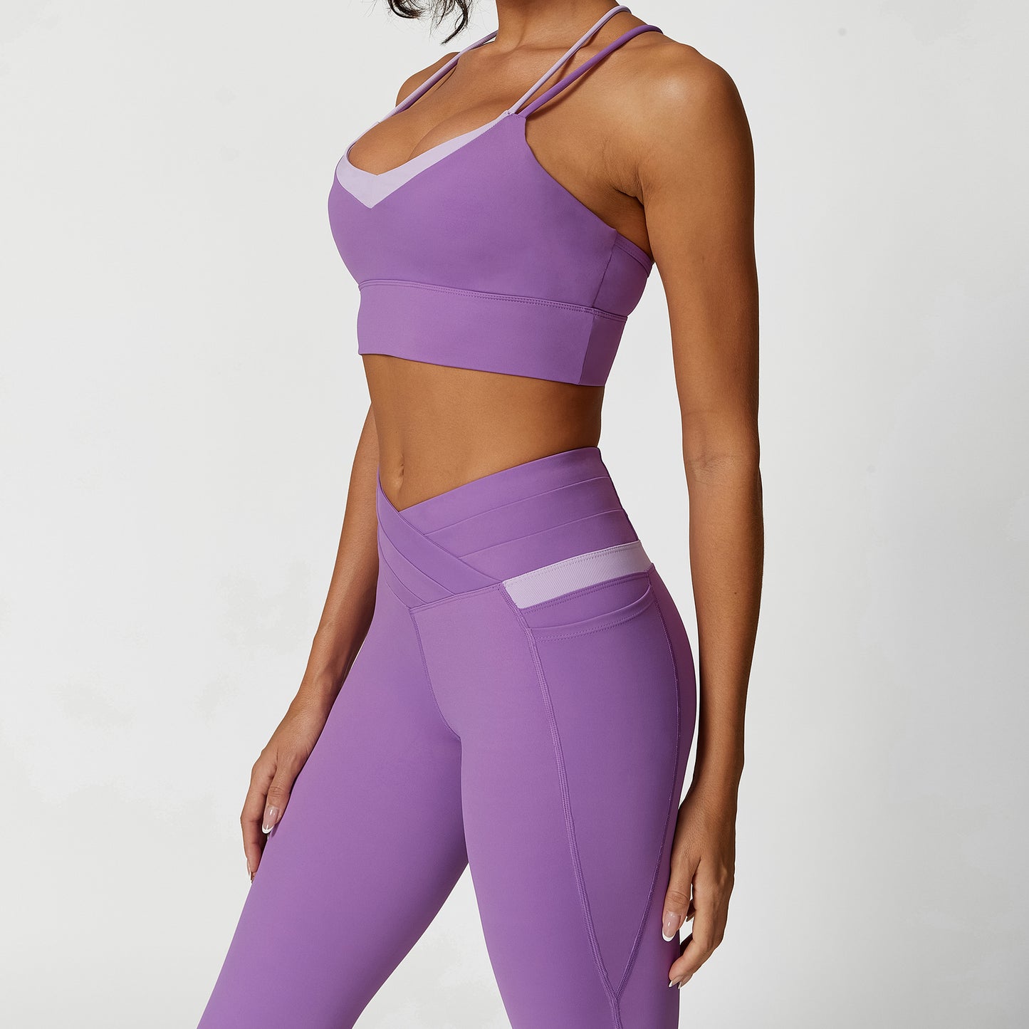 cross back sports Bra V cut high waisted legging work out set