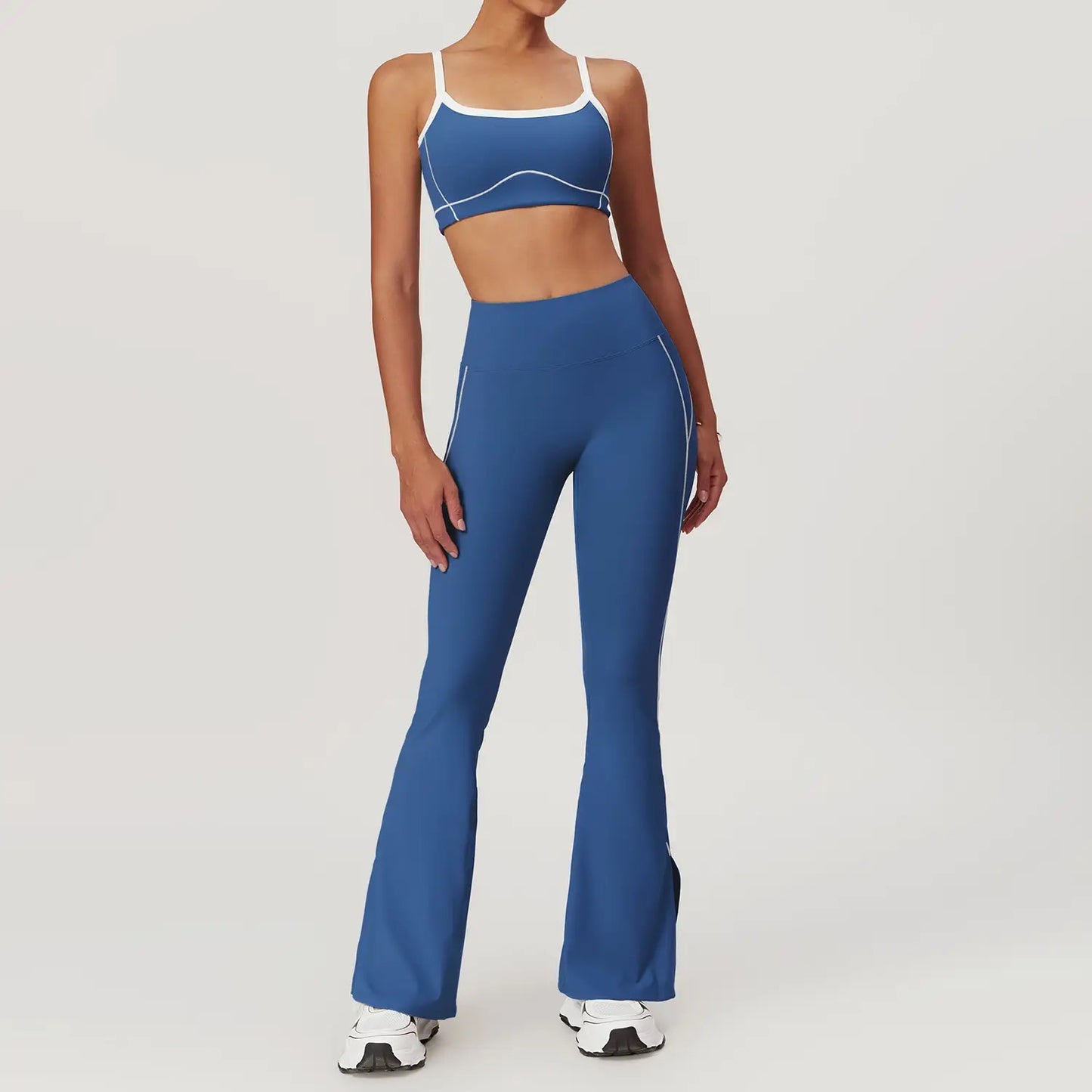 Side wide line U neck build in pad Bra flared legging yoga set