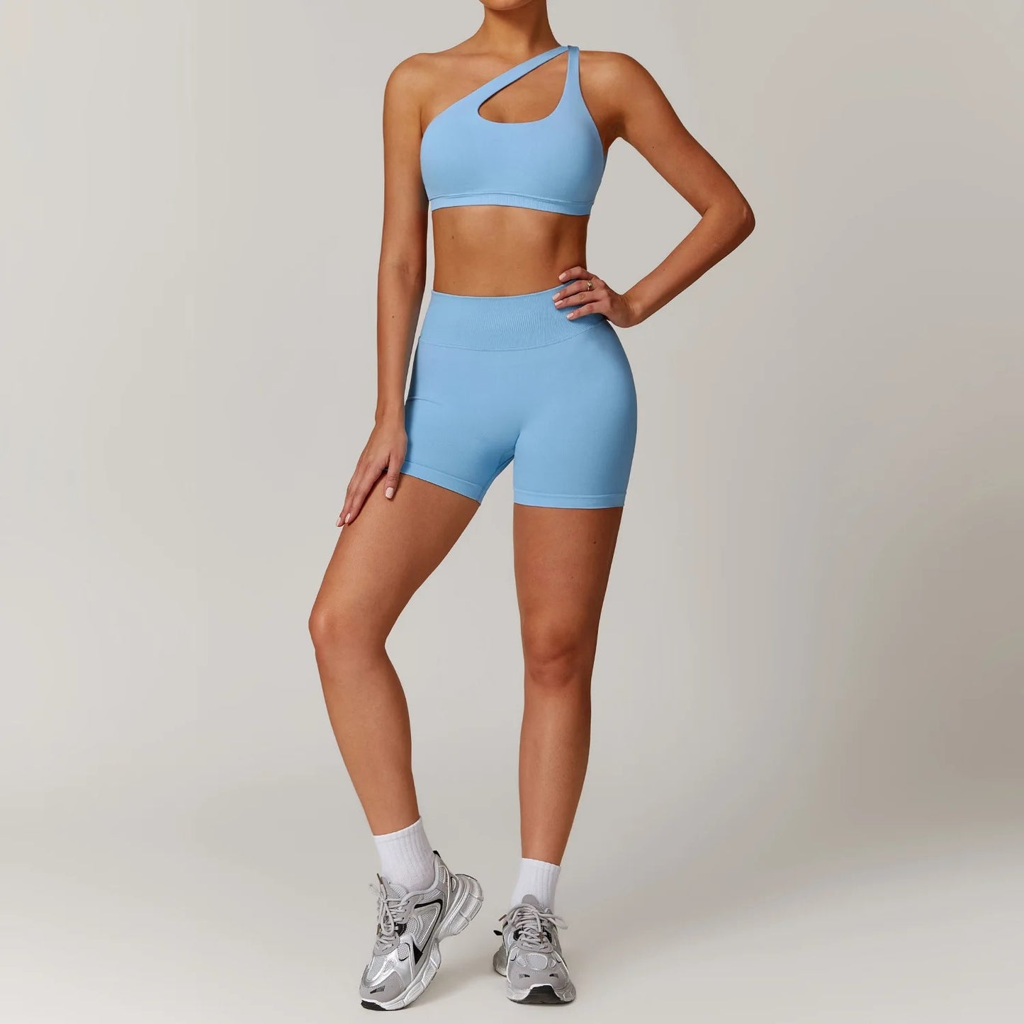 Backless one shoulder seamless yoga 3 pieces set