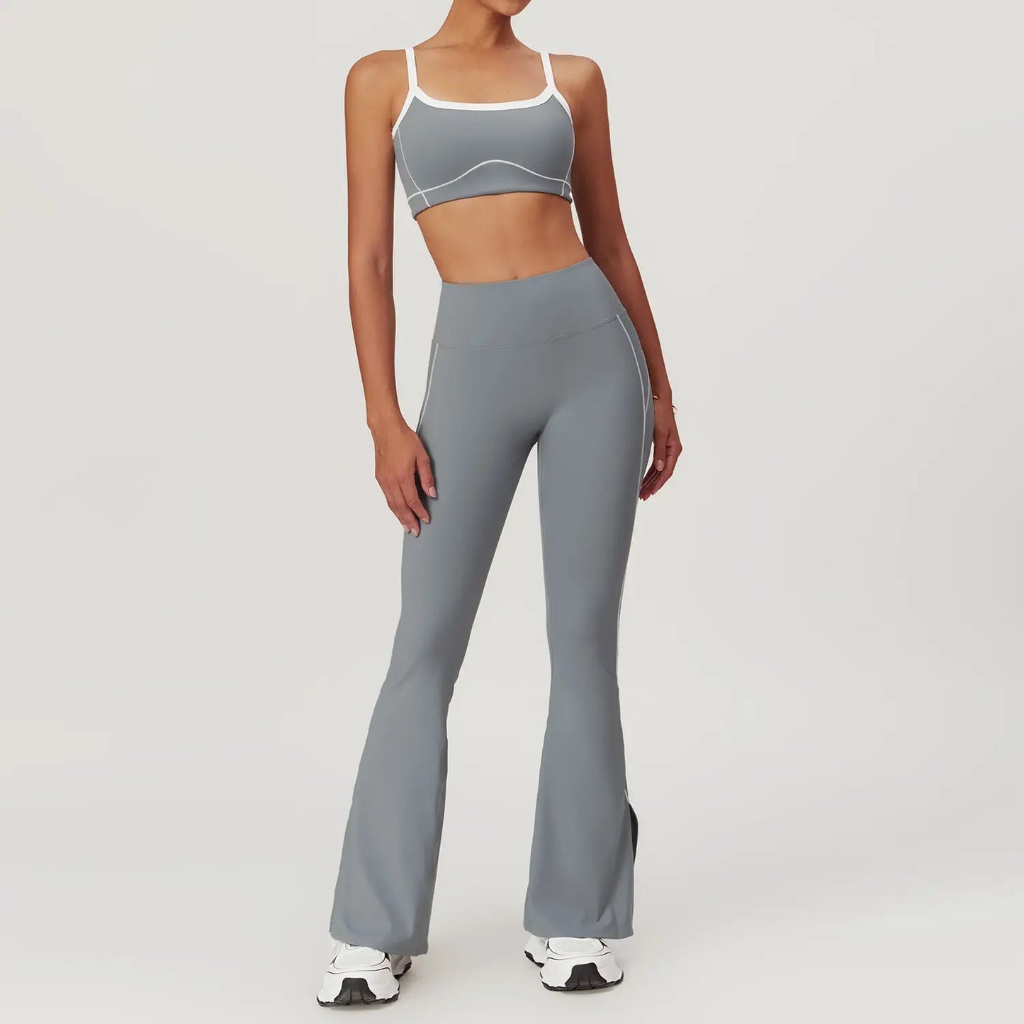 Side wide line U neck build in pad Bra flared legging yoga set