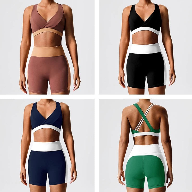 Color blocking Eco recycled “V” neck cross back training set