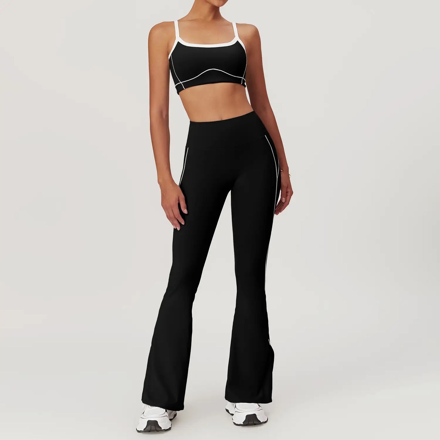 Side wide line U neck build in pad Bra flared legging yoga set