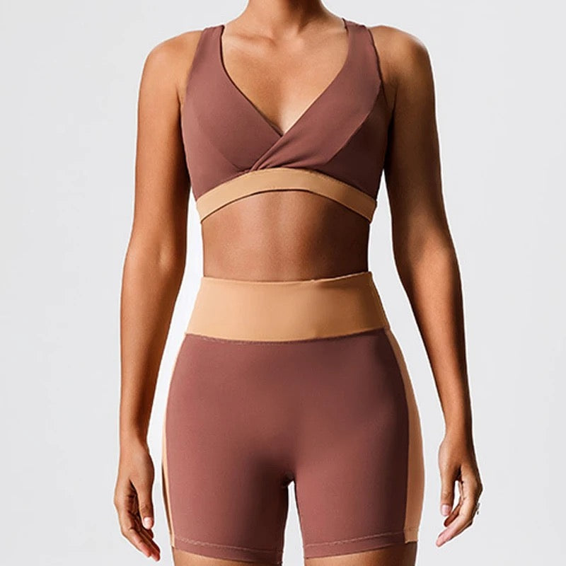 Color blocking Eco recycled “V” neck cross back training set