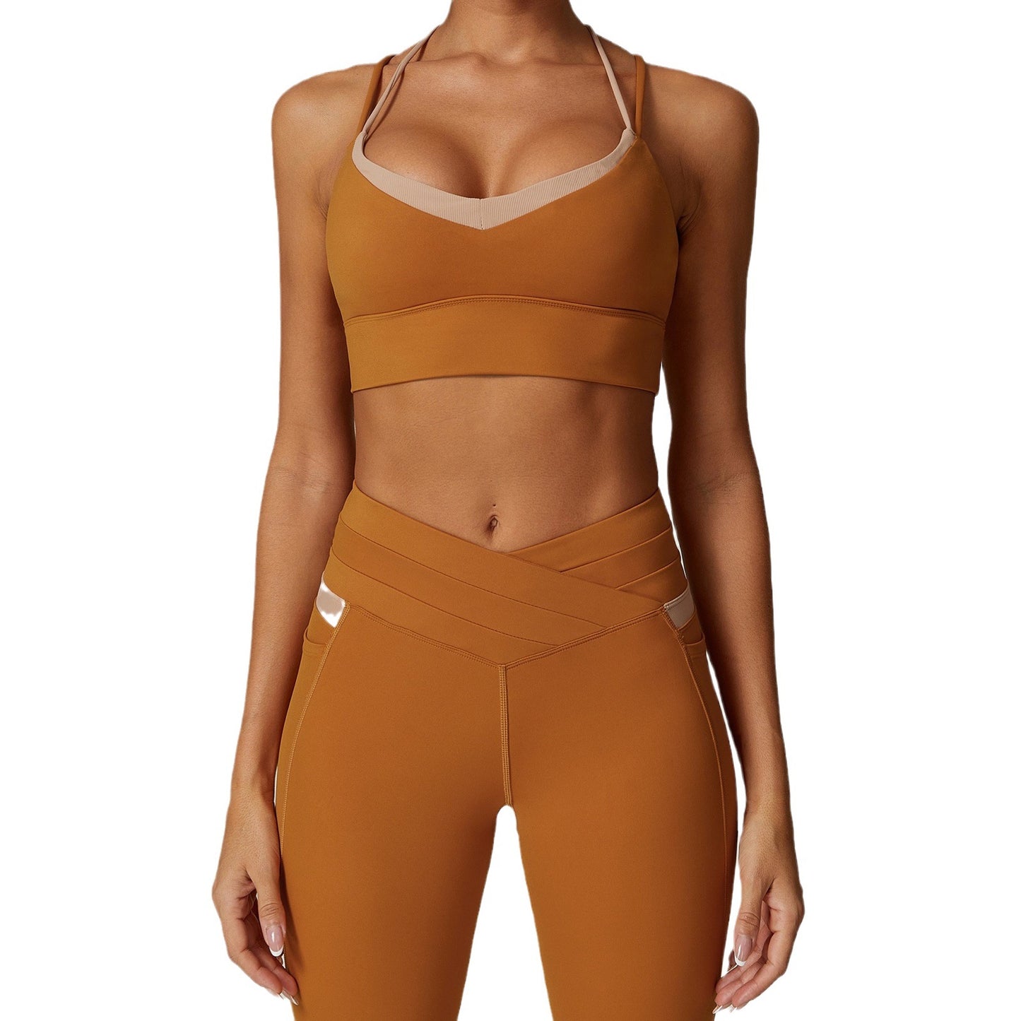 cross back sports Bra V cut high waisted legging work out set