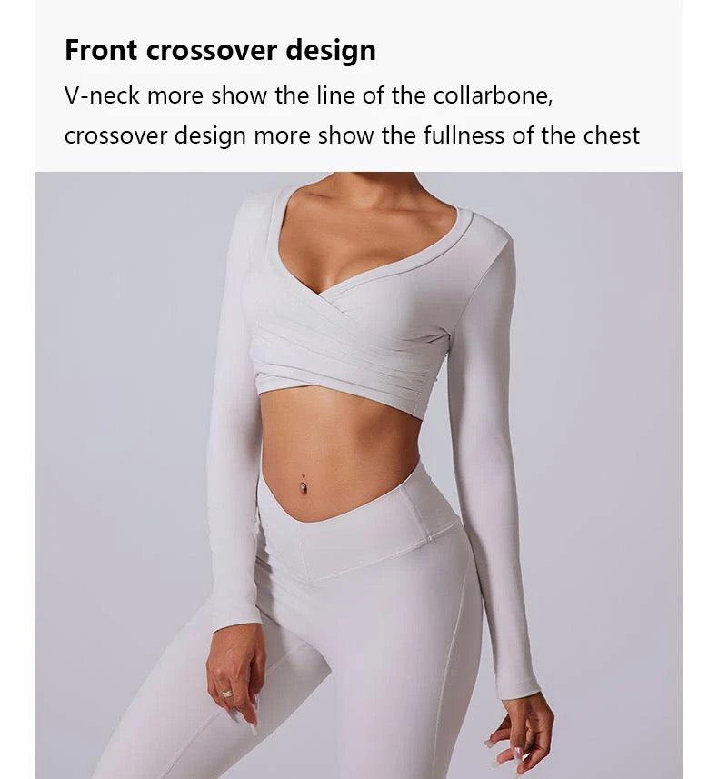 Fall V shape high waisted elasticity long sleeves yoga set