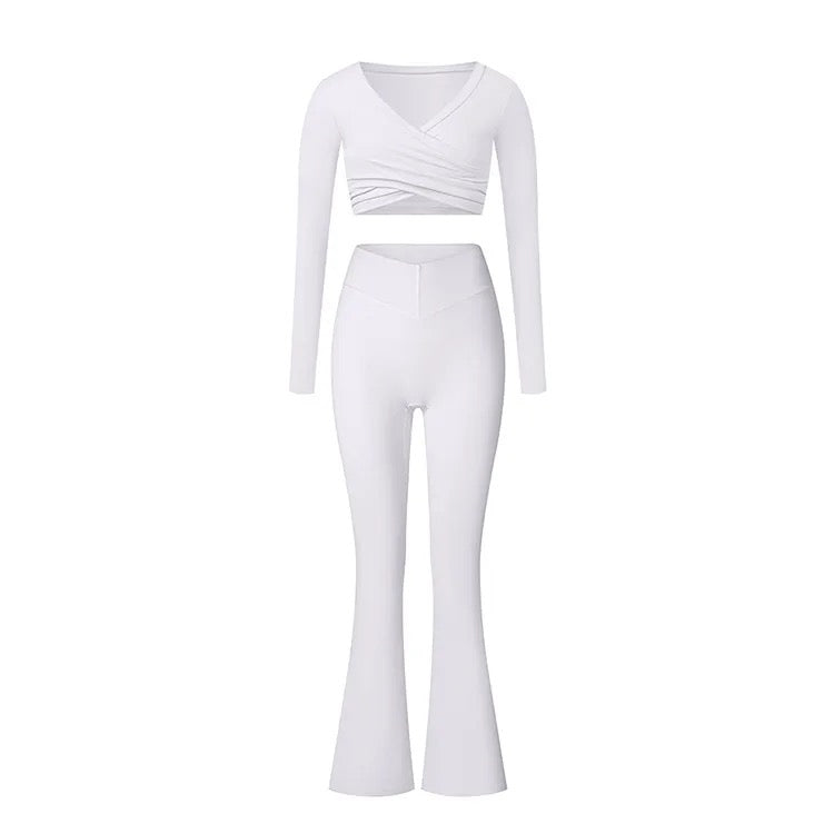 Fall V shape high waisted elasticity long sleeves yoga set