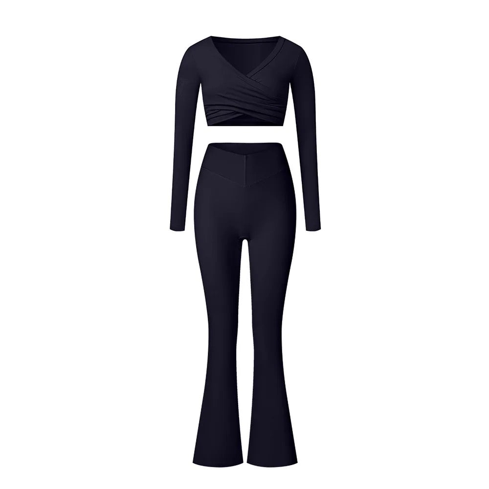 Fall V shape high waisted elasticity long sleeves yoga set