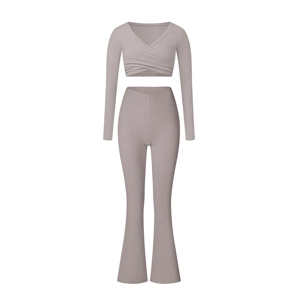 Fall V shape high waisted elasticity long sleeves yoga set