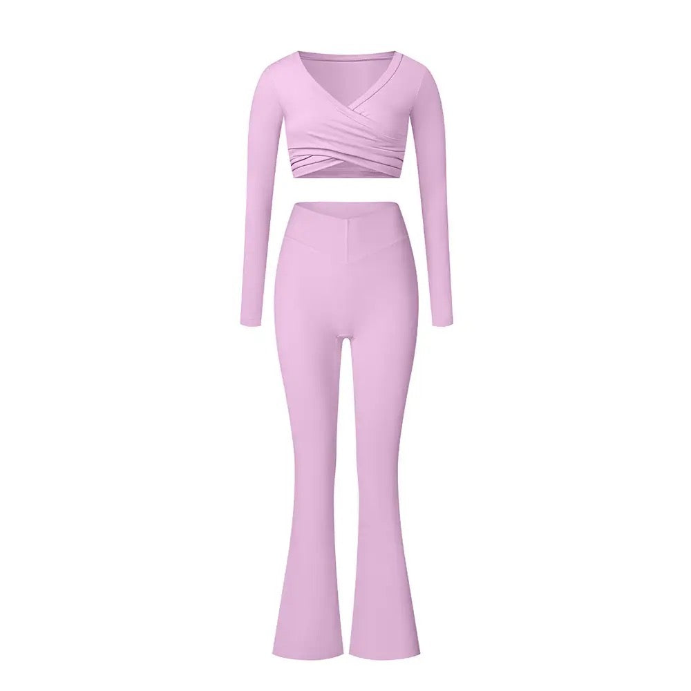 Fall V shape high waisted elasticity long sleeves yoga set