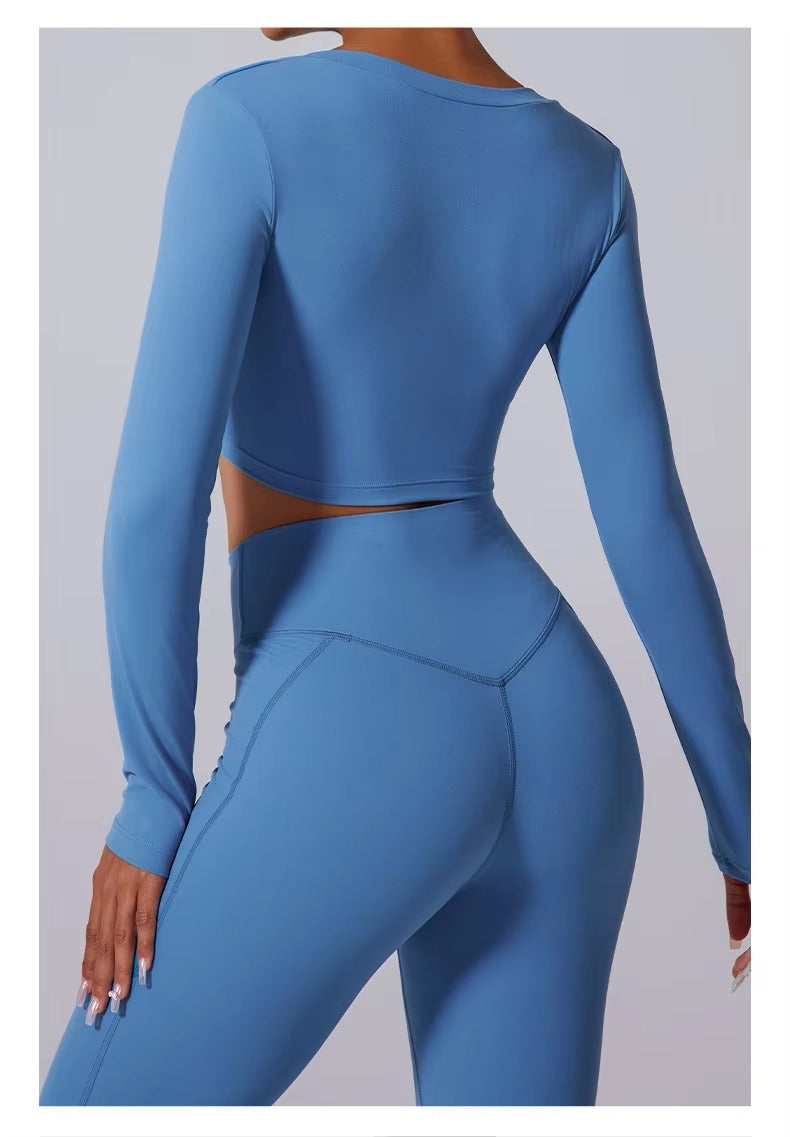 Fall V shape high waisted elasticity long sleeves yoga set