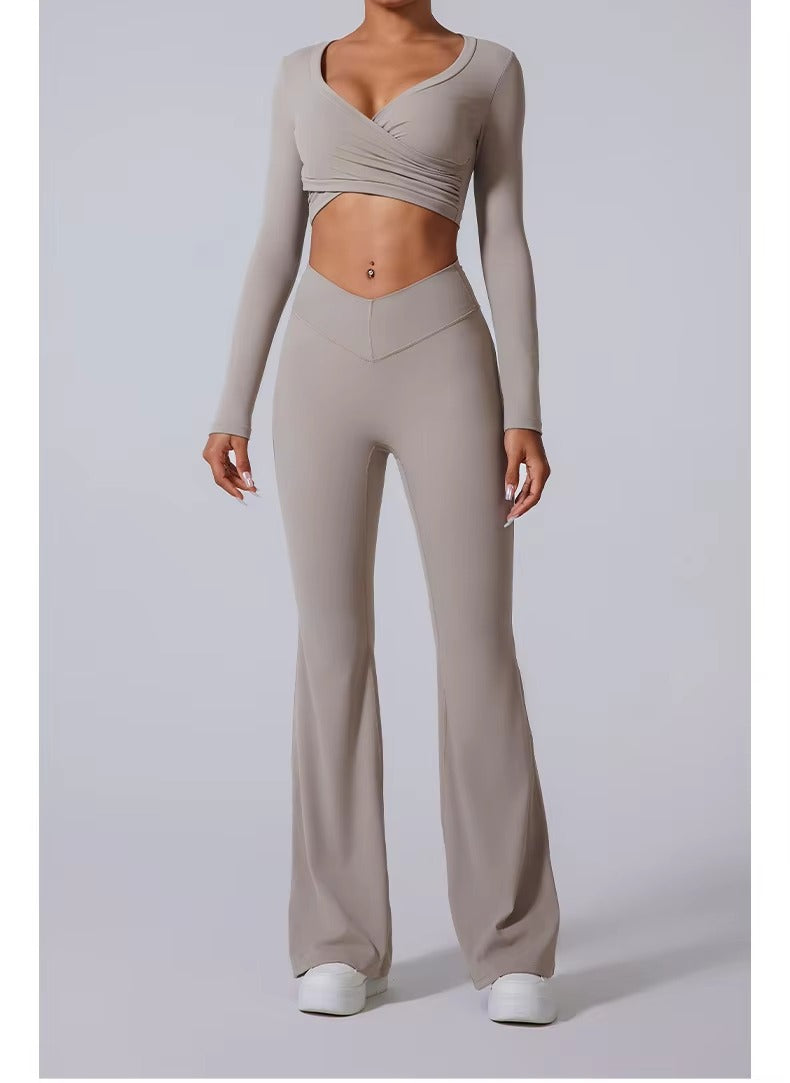Fall V shape high waisted elasticity long sleeves yoga set