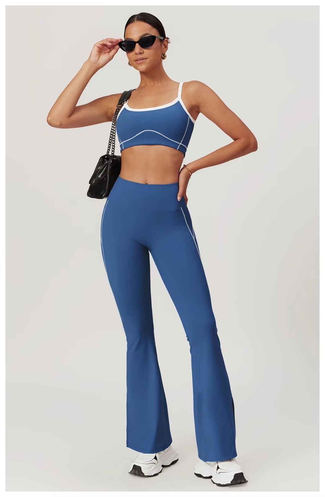 Side wide line U neck build in pad Bra flared legging yoga set