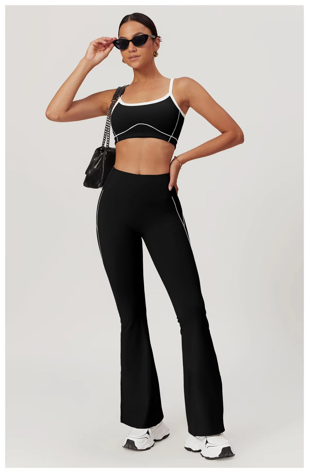 Side wide line U neck build in pad Bra flared legging yoga set