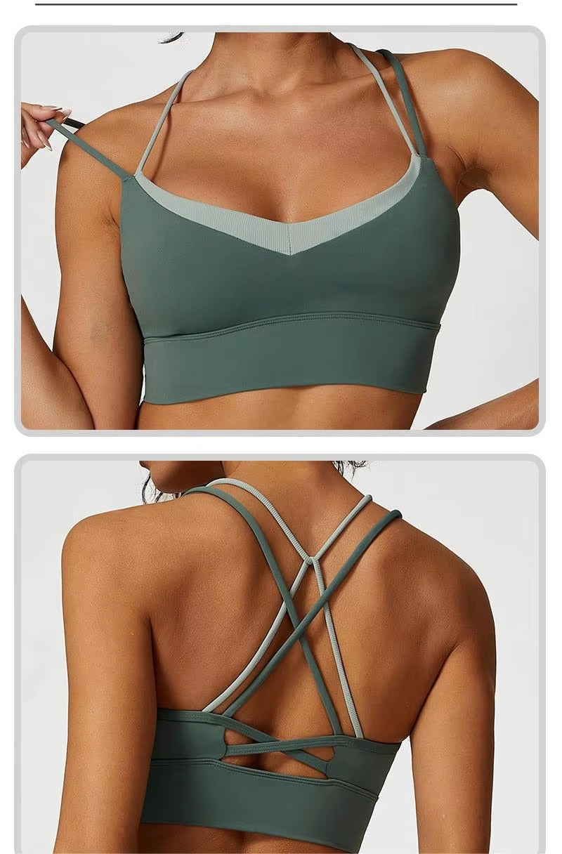 cross back sports Bra V cut high waisted legging work out set
