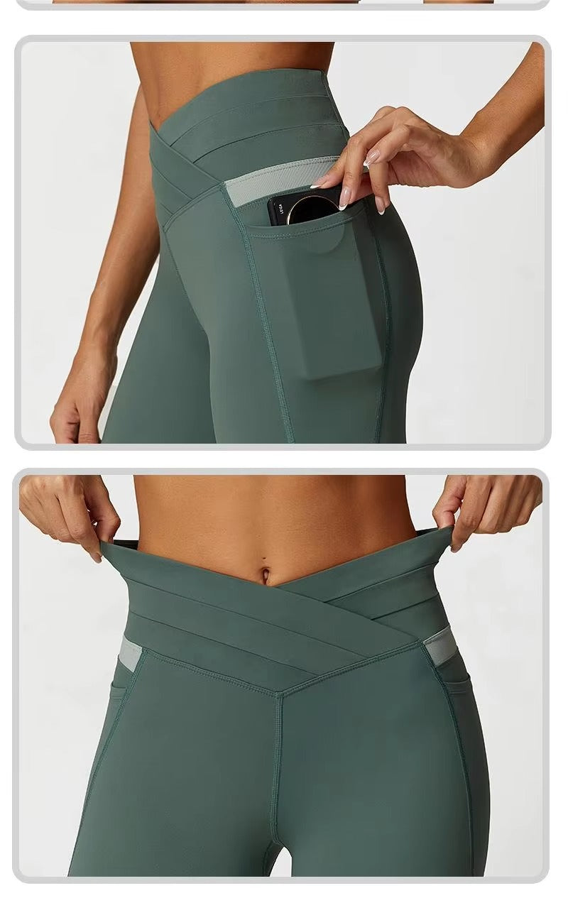 cross back sports Bra V cut high waisted legging work out set