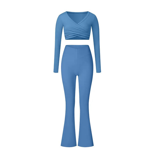 Fall V shape high waisted elasticity long sleeves yoga set