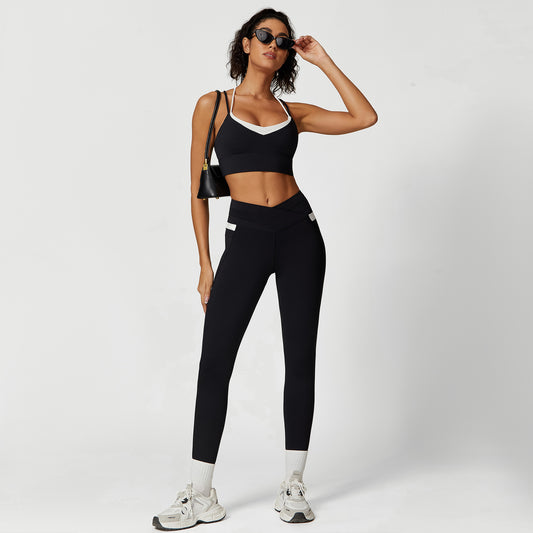 cross back sports Bra V cut high waisted legging work out set